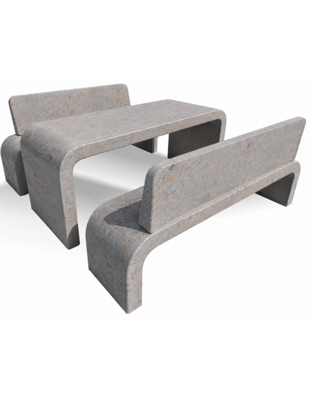 Set pic nic in cemento colore Grigio travertino - 1 tavolo e 2 panchine con fianchi curvi - Lunghezza cm 200 - Conforme ai CAM