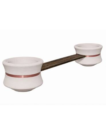 Panchina con seduta in legno fra 2 fioriere tonde in cemento colore Bianco pietra - cm 340x90x65h - Conforme CAM