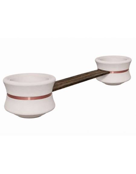 Panchina con seduta in legno fra 2 fioriere tonde in cemento colore Bianco pietra - cm 340x90x65h - Conforme CAM