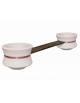 Panchina con seduta in legno fra 2 fioriere tonde in cemento colore Bianco pietra - cm 340x90x65h - Conforme CAM