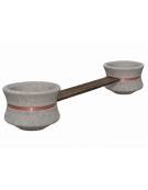Panchina con seduta in legno fra 2 fioriere tonde in cemento colore Grigio travertino - cm 340x90x65h - Conforme CAM