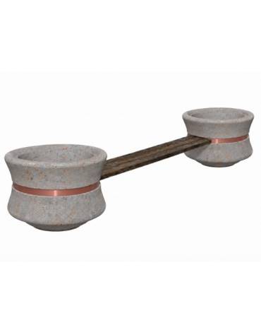 Panchina con seduta in legno fra 2 fioriere tonde in cemento colore Grigio travertino - cm 340x90x65h - Conforme CAM