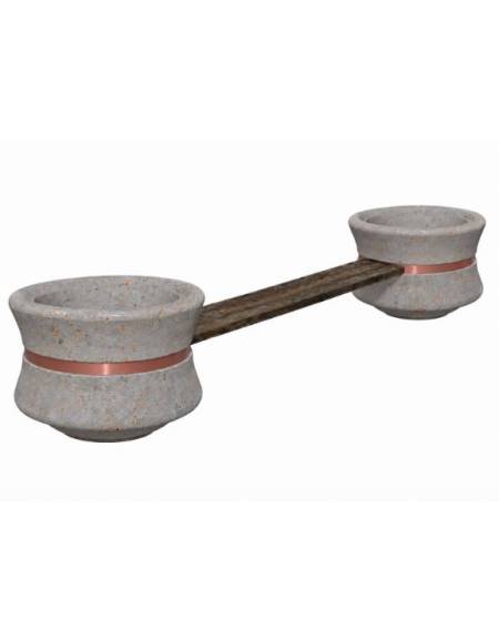 Panchina con seduta in legno fra 2 fioriere tonde in cemento colore Grigio travertino - cm 340x90x65h - Conforme CAM