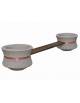 Panchina con seduta in legno fra 2 fioriere tonde in cemento colore Grigio travertino - cm 340x90x65h - Conforme CAM