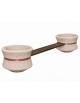 Panchina con seduta in legno fra 2 fioriere tonde in cemento colore Bianco travertino - cm 340x90x65h - Conforme CAM