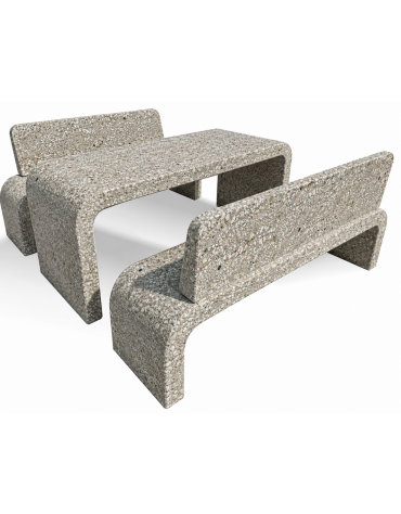 Set pic nic in cemento colore Grigio sabbiato - 1 tavolo e 2 panchine con fianchi curvi - Lunghezza cm 200 - Conforme ai CAM