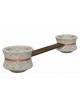 Panchina con seduta in legno fra 2 fioriere tonde in cemento colore Grigio sabbiato - cm 340x90x65h - Conforme CAM