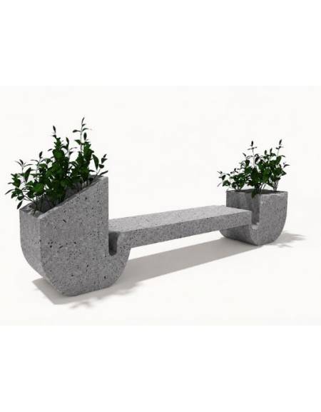 Panchina di design in cemento calcestruzzo con 2 fioriere laterali - colore Grigio pietra - cm 315x50x90h - Conforme ai CAM