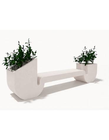 Panchina di design in cemento calcestruzzo con 2 fioriere laterali - colore Bianco pietra - cm 315x50x90h - Conforme ai CAM