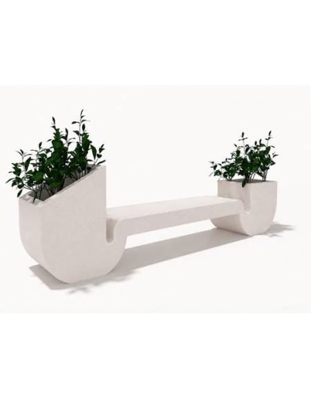 Panchina di design in cemento calcestruzzo con 2 fioriere laterali - colore Bianco pietra - cm 315x50x90h - Conforme ai CAM