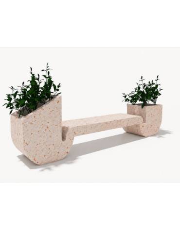 Panchina di design in cemento calcestruzzo con 2 fioriere laterali - colore Bianco travertino - cm 315x50x90h - Conforme ai CAM