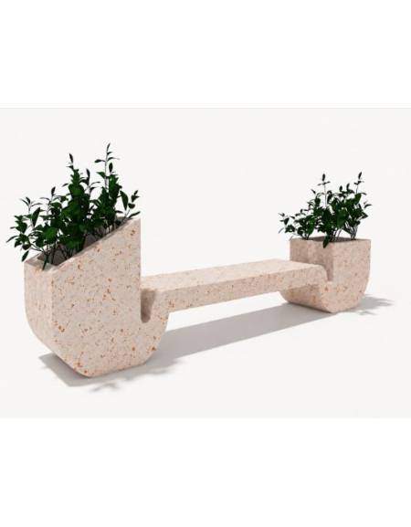 Panchina di design in cemento calcestruzzo con 2 fioriere laterali - colore Bianco travertino - cm 315x50x90h - Conforme ai CAM