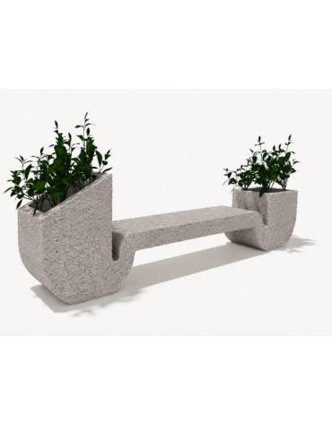 Panchina di design in cemento calcestruzzo con 2 fioriere laterali - colore Bianco sabbiato - cm 315x50x90h - Conforme ai CAM