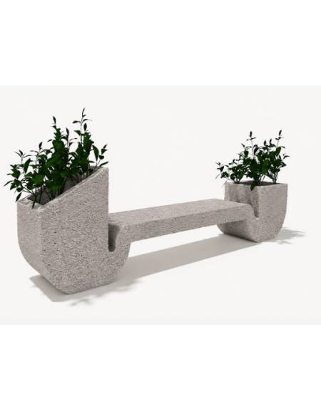 Panchina di design in cemento calcestruzzo con 2 fioriere laterali - colore Bianco sabbiato - cm 315x50x90h - Conforme ai CAM