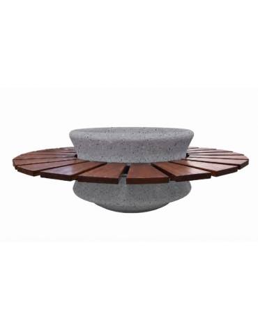 Panchina circolare con seduta in legno esotico e fioriera centrale in cemento colore Grigio pietra - Diametro esterno cm 170