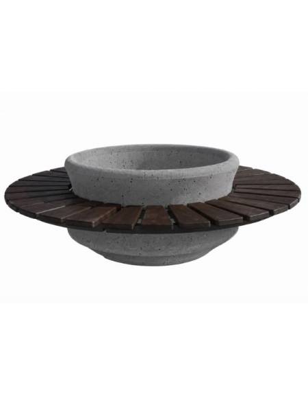 Panchina circolare con seduta in legno esotico e fioriera centrale in cemento colore Grigio pietra - Diametro esterno cm 200