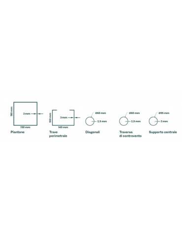 Tendostruttura quadrata con struttura acciaio zincato e telo PVC ignifugo-Dimensioni cm 400x400x405h-Altezza sottotrave cm 240