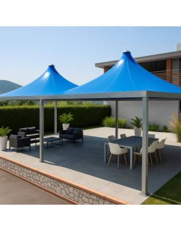 Tendostruttura quadrata con struttura acciaio zincato e telo PVC ignifugo-Dimensioni cm 800x800x545h-Altezza sottotrave cm 280
