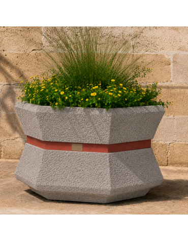 Fioriera esagonale per esterno in cemento calcestruzzo - colore Bianco sabbiato - cm 85x95x65h - Conforme ai CAM