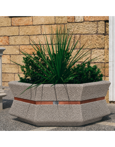 Fioriera esagonale  per esterno in cemento calcestruzzo - colore Bianco sabbiato - cm 155x120x65h - Conforme ai CAM