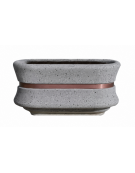 Fioriera in cemento calcestruzzo ovale colore Grigio pietra - con fascia color rame - cm 100x60x65h - conforme ai CAM