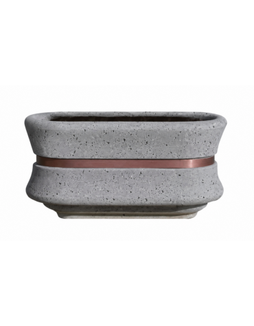 Fioriera in cemento calcestruzzo ovale colore Grigio pietra - con fascia color rame - cm 100x60x65h - conforme ai CAM