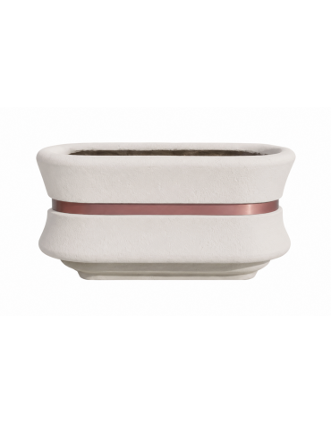Fioriera in cemento calcestruzzo ovale colore Bianco pietra - con fascia color rame - cm 100x60x65h - conforme ai CAM
