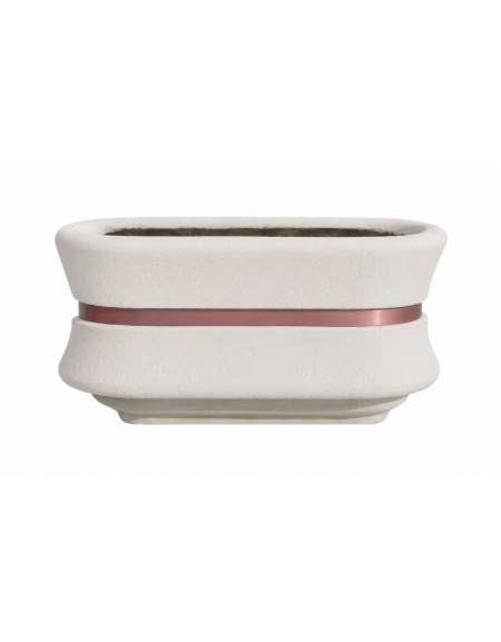 Fioriera in cemento calcestruzzo ovale colore Bianco pietra - con fascia color rame - cm 100x60x65h - conforme ai CAM