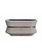 Fioriera in cemento calcestruzzo ovale colore Grigio travertino - con fascia color rame - cm 100x60x65h - conforme ai CAM