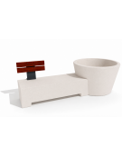 Panchina con fioriera tonda in cemento colore Bianco pietra - schienale in legno per 1 posto - cm 230x129x100h - Conforme ai CAM