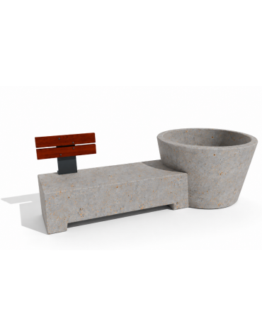 Panchina con fioriera tonda in cemento - colore Grigio travertino - schienale in legno per 1 posto - cm 230x129x100h - CAM