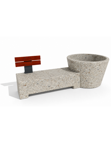 Panchina con fioriera tonda in cemento - colore Grigio sabbiato - schienale in legno per 1 posto - cm 230x129x100h - CAM