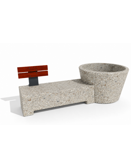 Panchina con fioriera tonda in cemento - colore Grigio sabbiato - schienale in legno per 1 posto - cm 230x129x100h - CAM