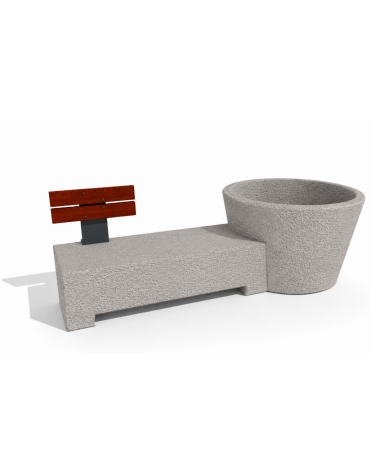 Panchina con fioriera tonda in cemento - colore Bianco sabbiato - schienale in legno per 1 posto - cm 230x129x100h - CAM