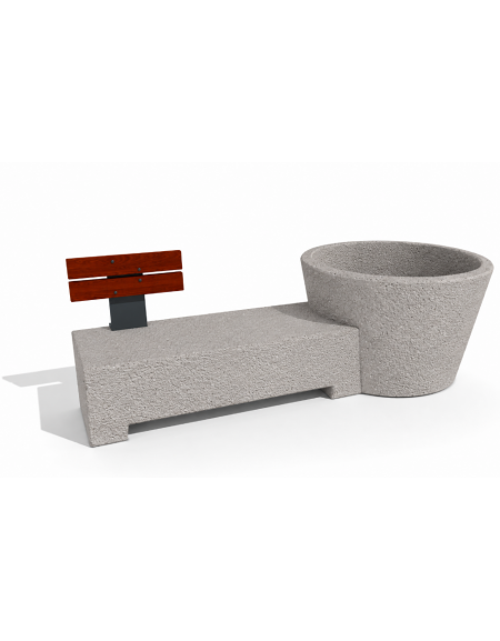 Panchina con fioriera tonda in cemento - colore Bianco sabbiato - schienale in legno per 1 posto - cm 230x129x100h - CAM