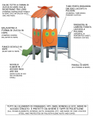 Mini torre singola con tetto, struttura in plastica riciclata, scivolo dritto in acciaio e step - cm 158x207x232h