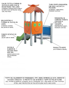 Mini torre singola con tetto, struttura in legno di pino termotrattato, scivolo dritto in acciaio e step - cm 158x207x232h