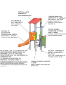 Torre baby con tetto, pali in alluminio rifiniti in legno light, scivolo in polietilene e pannello attività -cm169x285x287h