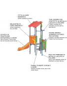 Torre singola baby con tetto, pali in plastica riciclata, scivolo in polietilene e pannello attività - cm 169x285x287h