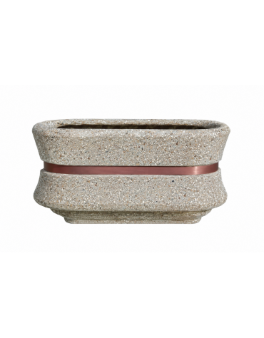 Fioriera in cemento calcestruzzo ovale colore Grigio sabbiato - con fascia color rame - cm 100x60x65h - conforme ai CAM