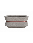 Fioriera in cemento calcestruzzo ovale colore Bianco sabbiato - con fascia color rame - cm 100x60x65h - conforme ai CAM