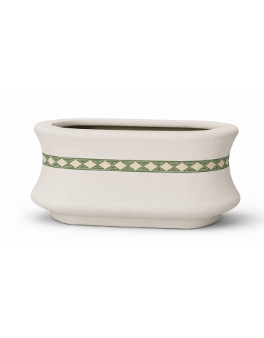 Fioriera ovale in cemento calcestruzzo colore Bianco pietra - con greca decorativa - cm 100x60x65h - Conforme ai CAM
