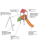Torre con pali in plastica riciclata e scivolo in polietilene, scala e pianale in lamiera - Altalena 1 posto - cm 452x425x330h