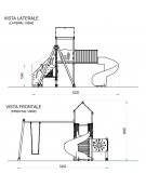 Torre relax con pali in legno di pino termotrattato - scivolo elicoidale in polietilene rotazionale - Altalena 1 posto