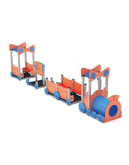 Gioco componibile trenino con pali in alluminio e 1 tunnel in polietilene - cm 1004x124x223h