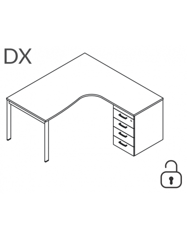 Workstation Dx con cassettiera portante e gambe a ponte - piano melaminico spessore mm 30 - Colori a scelta - cm 160x140x74,5h