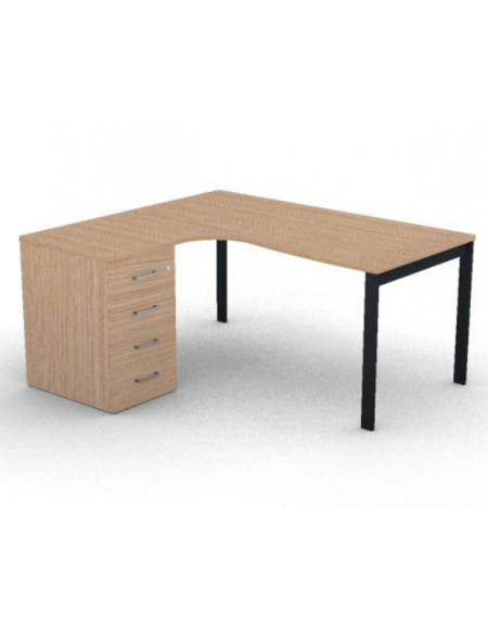 Workstation Sx con cassettiera portante e gambe a ponte - piano melaminico spessore mm 25 - Colori a scelta - cm 160x140x74h