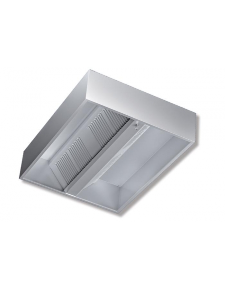 Cappa centrale cubica inox professionale per ristorazione cm 400x150x45h - Portata 7.600 metri cubi orari