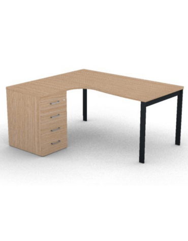 Workstation Sx con cassettiera portante e gambe a ponte - piano melaminico spessore mm 30 - Colori a scelta - cm 160x140x74,5h