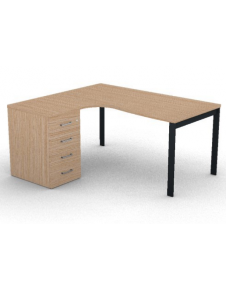 Workstation Sx con cassettiera portante e gambe a ponte - piano melaminico spessore mm 30 - Colori a scelta - cm 160x140x74,5h